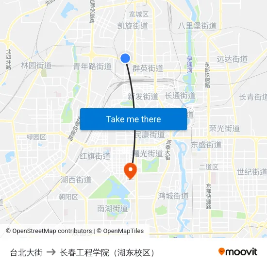 台北大街 to 长春工程学院（湖东校区） map