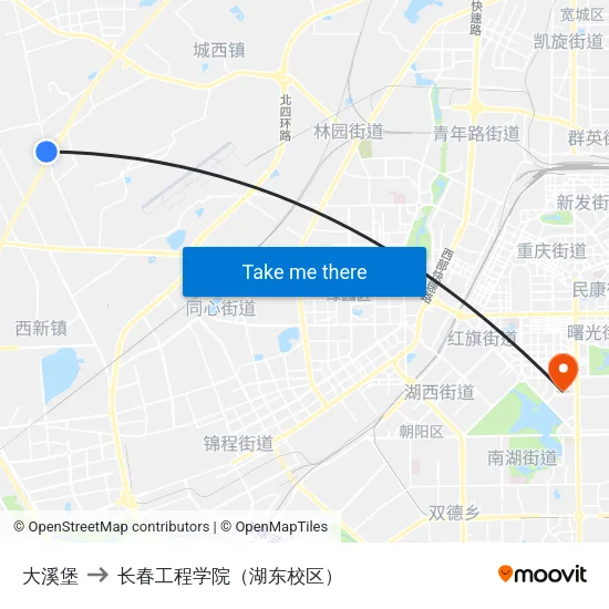 大溪堡 to 长春工程学院（湖东校区） map
