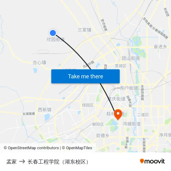 孟家 to 长春工程学院（湖东校区） map