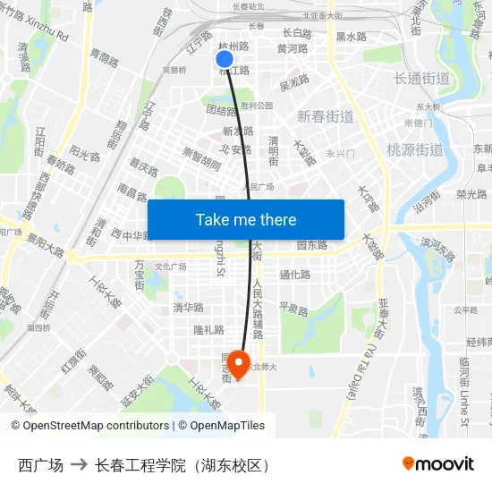 西广场 to 长春工程学院（湖东校区） map