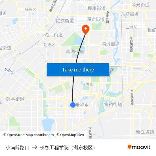 小南岭路口 to 长春工程学院（湖东校区） map