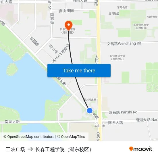 工农广场 to 长春工程学院（湖东校区） map