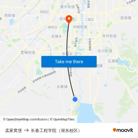 孟家窝堡 to 长春工程学院（湖东校区） map