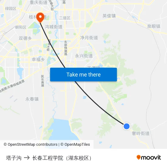 塔子沟 to 长春工程学院（湖东校区） map