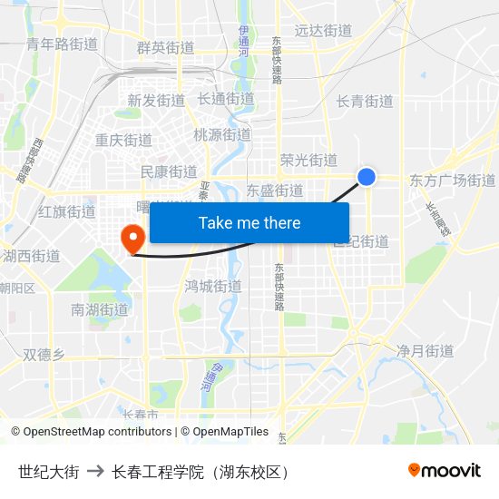 世纪大街 to 长春工程学院（湖东校区） map