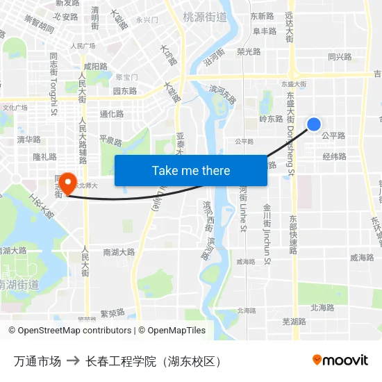 万通市场 to 长春工程学院（湖东校区） map