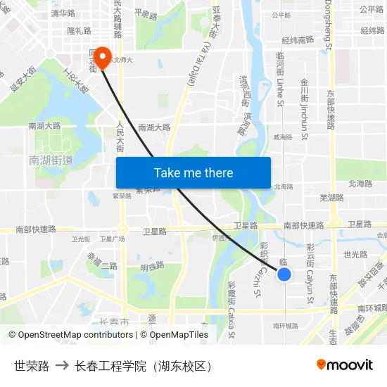 世荣路 to 长春工程学院（湖东校区） map