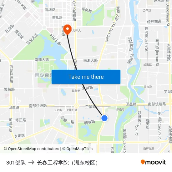 301部队 to 长春工程学院（湖东校区） map