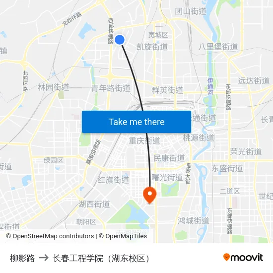 柳影路 to 长春工程学院（湖东校区） map