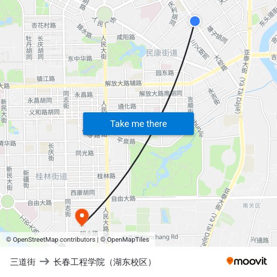 三道街 to 长春工程学院（湖东校区） map