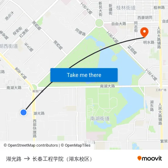 湖光路 to 长春工程学院（湖东校区） map
