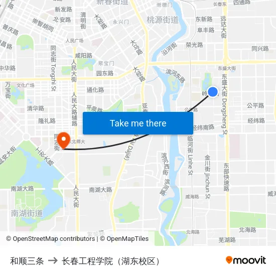 和顺三条 to 长春工程学院（湖东校区） map