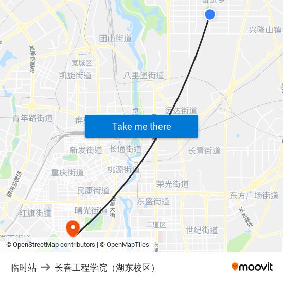 临时站 to 长春工程学院（湖东校区） map