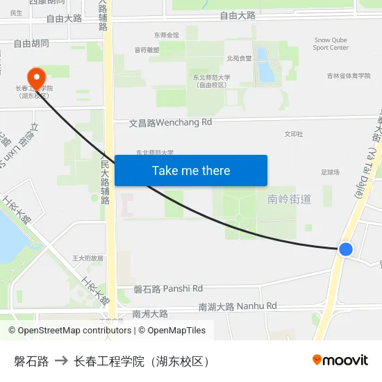 磐石路 to 长春工程学院（湖东校区） map
