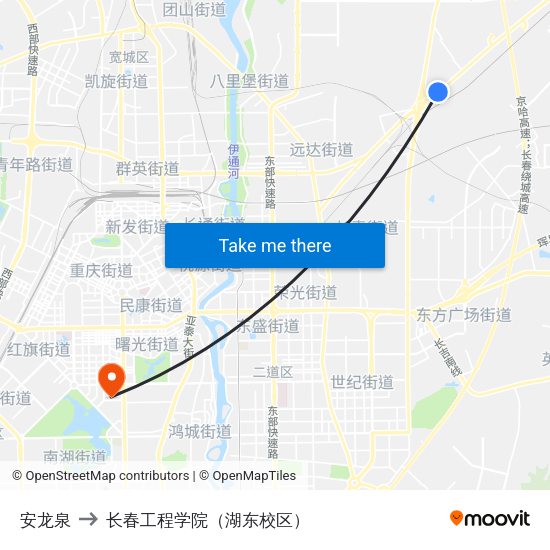 安龙泉 to 长春工程学院（湖东校区） map