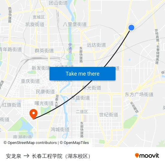 安龙泉 to 长春工程学院（湖东校区） map