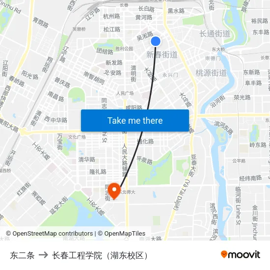 东二条 to 长春工程学院（湖东校区） map