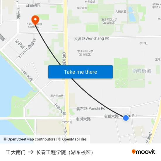 工大南门 to 长春工程学院（湖东校区） map