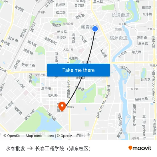 永春批发 to 长春工程学院（湖东校区） map