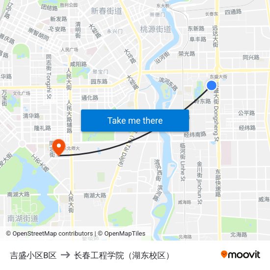 吉盛小区B区 to 长春工程学院（湖东校区） map