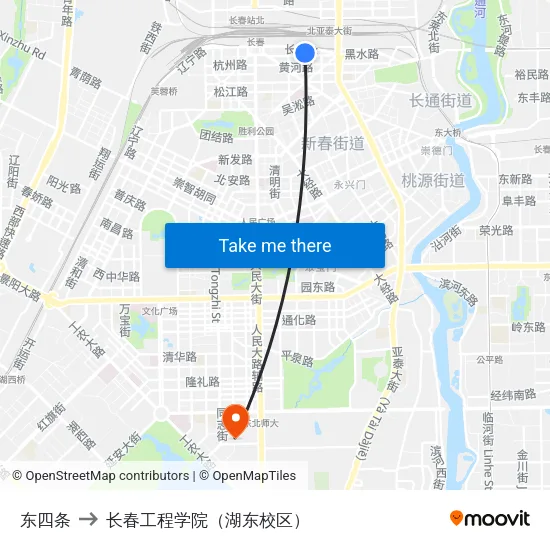东四条 to 长春工程学院（湖东校区） map