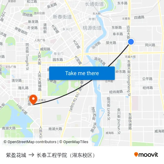 紫盈花城 to 长春工程学院（湖东校区） map