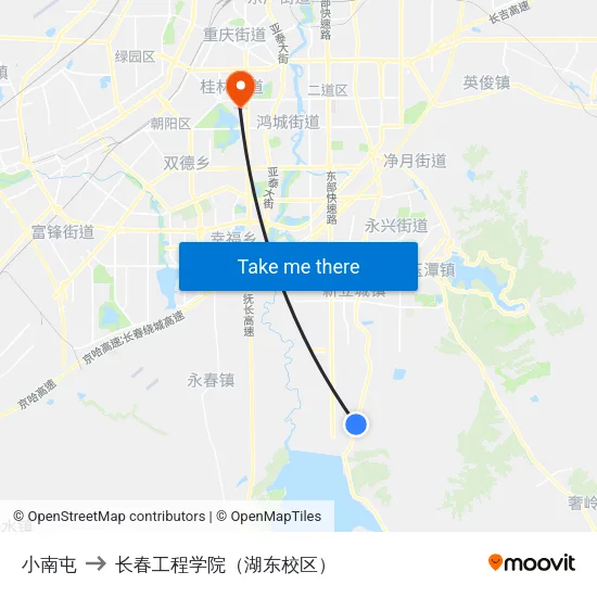 小南屯 to 长春工程学院（湖东校区） map