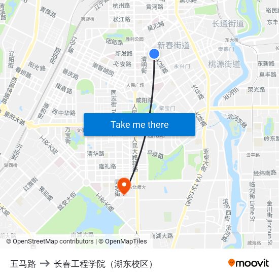 五马路 to 长春工程学院（湖东校区） map