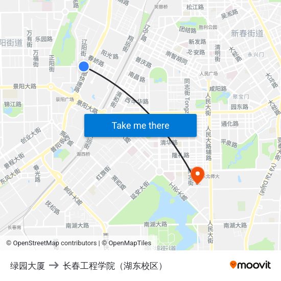 绿园大厦 to 长春工程学院（湖东校区） map