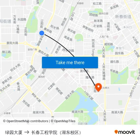 绿园大厦 to 长春工程学院（湖东校区） map