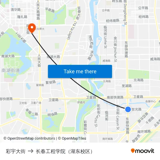 彩宇大街 to 长春工程学院（湖东校区） map