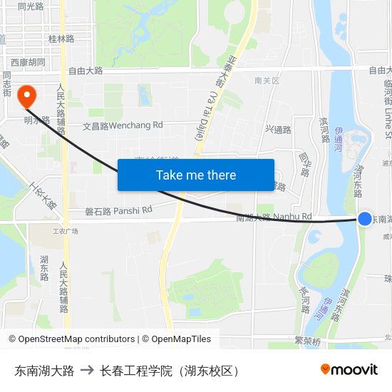 东南湖大路 to 长春工程学院（湖东校区） map
