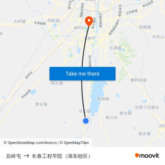 后岭屯 to 长春工程学院（湖东校区） map