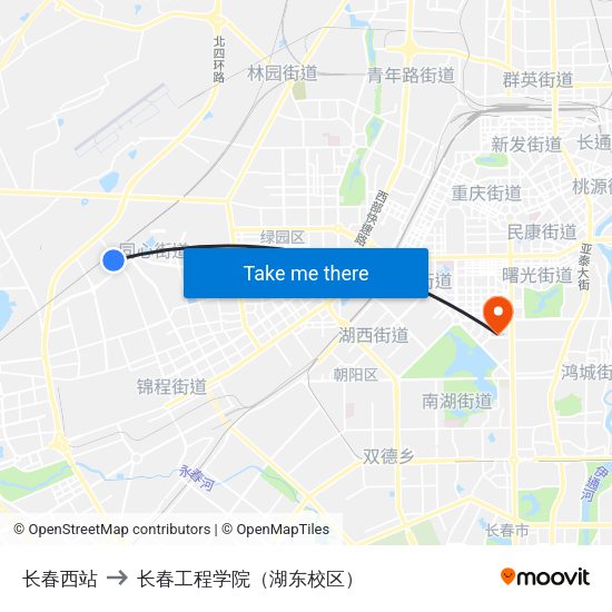 长春西站 to 长春工程学院（湖东校区） map