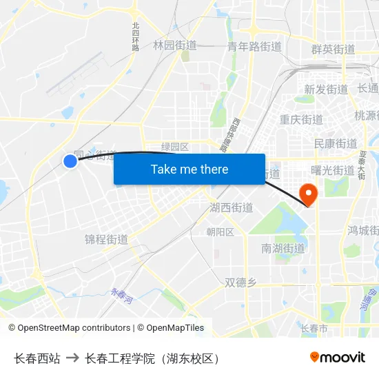 长春西站 to 长春工程学院（湖东校区） map