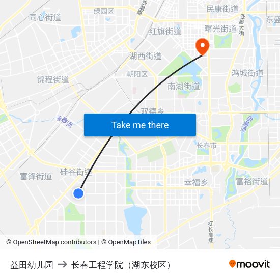 益田幼儿园 to 长春工程学院（湖东校区） map