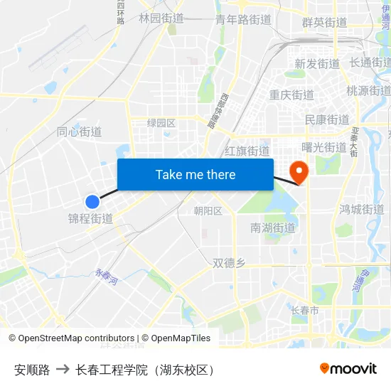 安顺路 to 长春工程学院（湖东校区） map