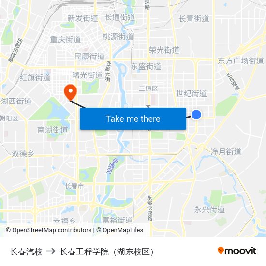 长春汽校 to 长春工程学院（湖东校区） map