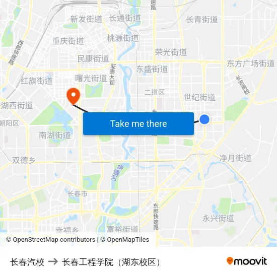 长春汽校 to 长春工程学院（湖东校区） map