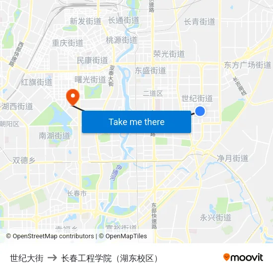 世纪大街 to 长春工程学院（湖东校区） map