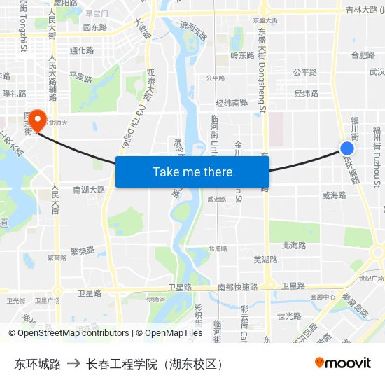 东环城路 to 长春工程学院（湖东校区） map