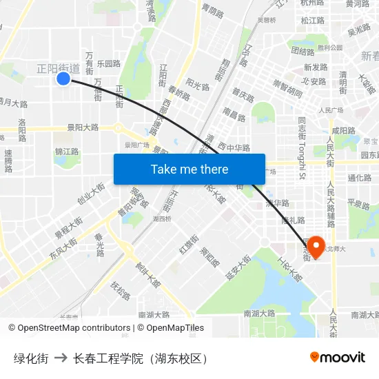 绿化街 to 长春工程学院（湖东校区） map