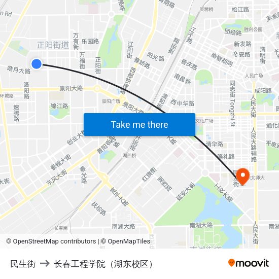 民生街 to 长春工程学院（湖东校区） map