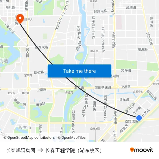 长春旭阳集团 to 长春工程学院（湖东校区） map