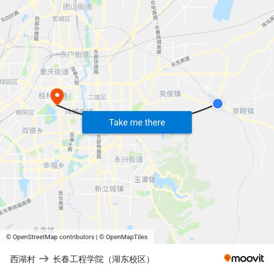 西湖村 to 长春工程学院（湖东校区） map