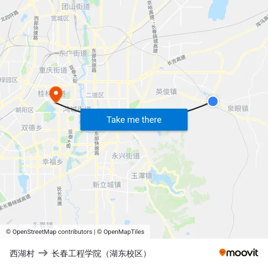 西湖村 to 长春工程学院（湖东校区） map