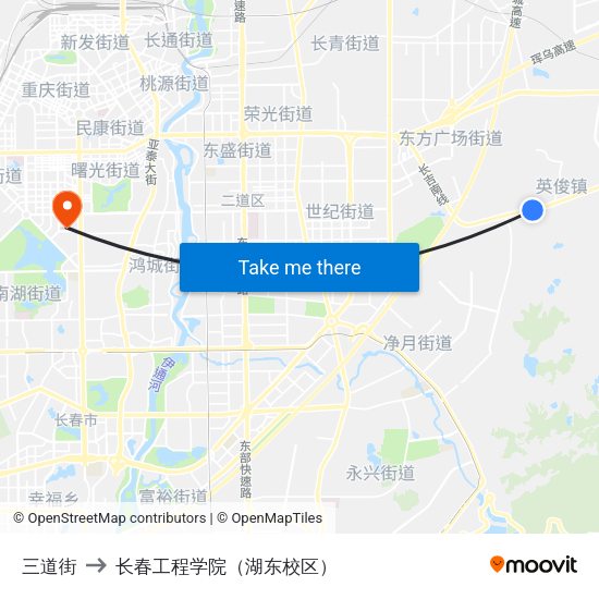 三道街 to 长春工程学院（湖东校区） map