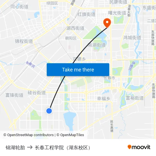 锦湖轮胎 to 长春工程学院（湖东校区） map