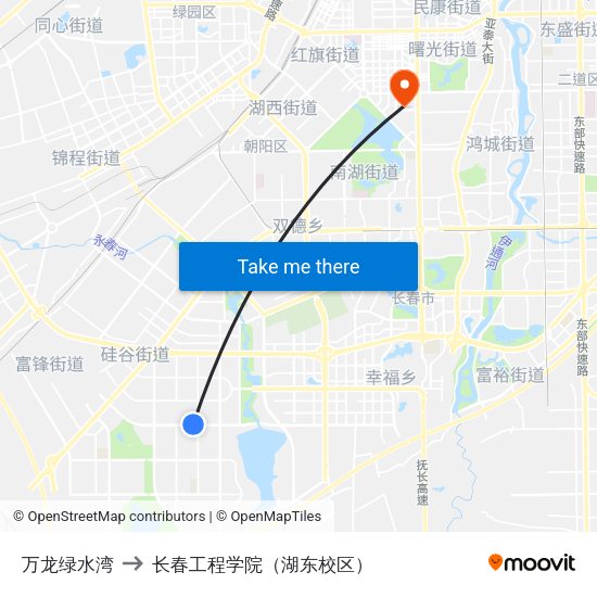 万龙绿水湾 to 长春工程学院（湖东校区） map