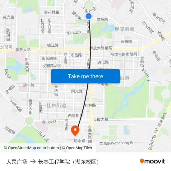 人民广场 to 长春工程学院（湖东校区） map